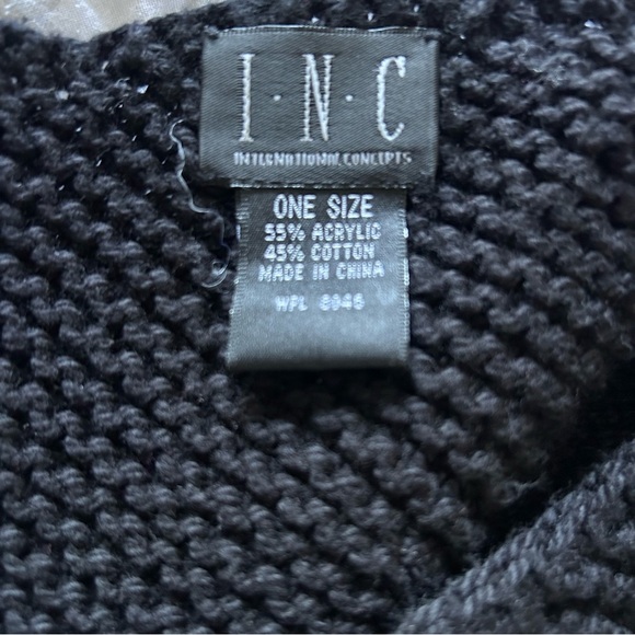 INC International Concepts Black Knit Poncho with Fringe - Picture 4 of 5